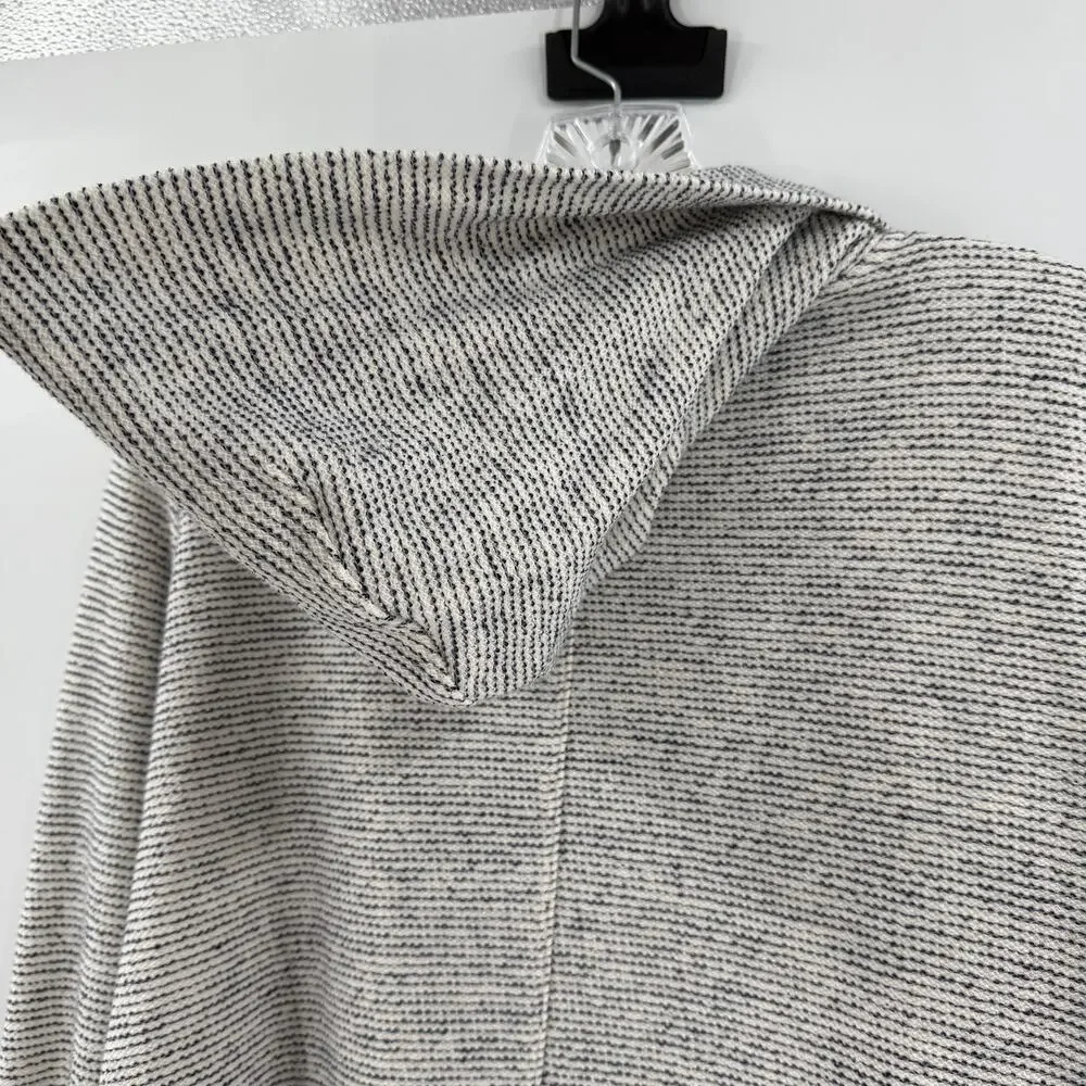 LOFT Open Front Hooded Cardigan in Light Gray and Cream